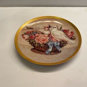 Gloria Vanderbilt Decorative Plate with Doves and Roses - Gold Rim